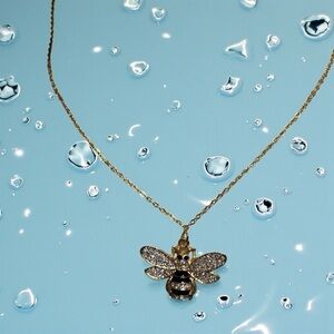 Vintage Bee Crystal and Silver Black  Bee Pendant Necklace